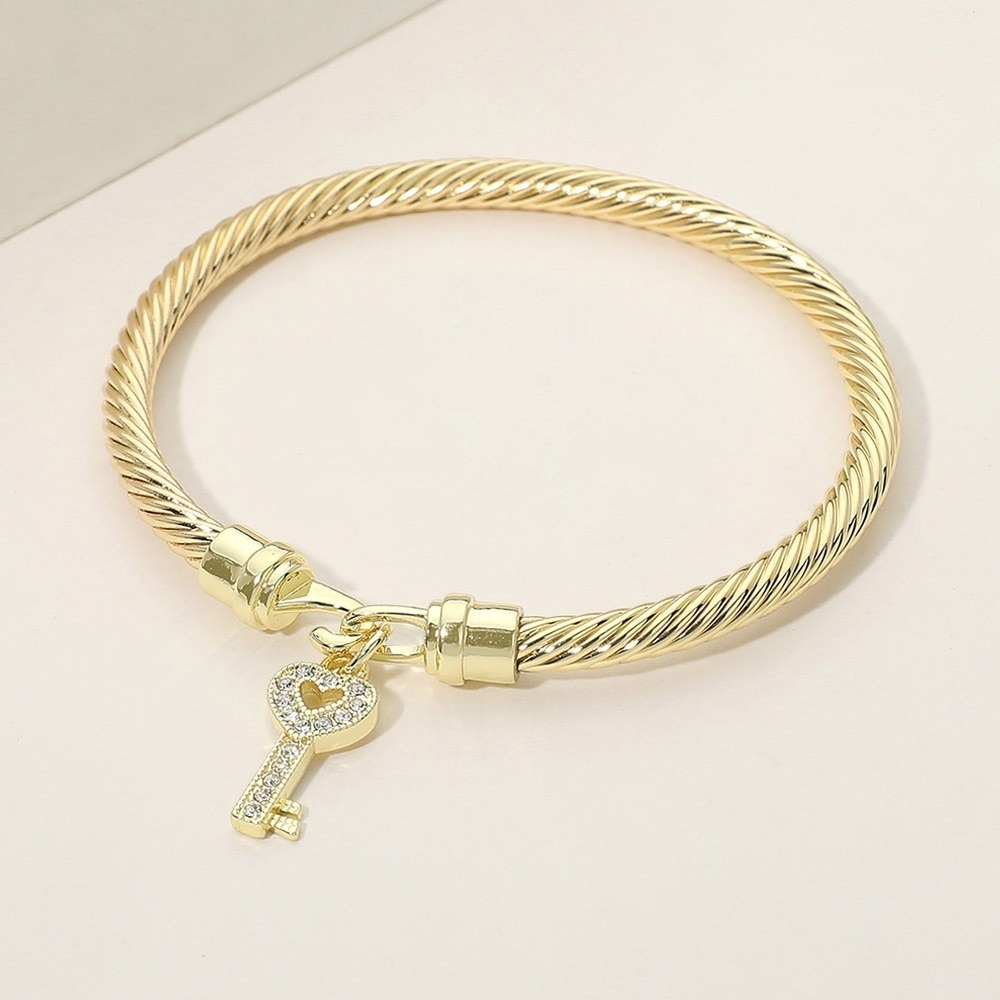 14K Gold Plated CZ Pave Key Charm Bracelet